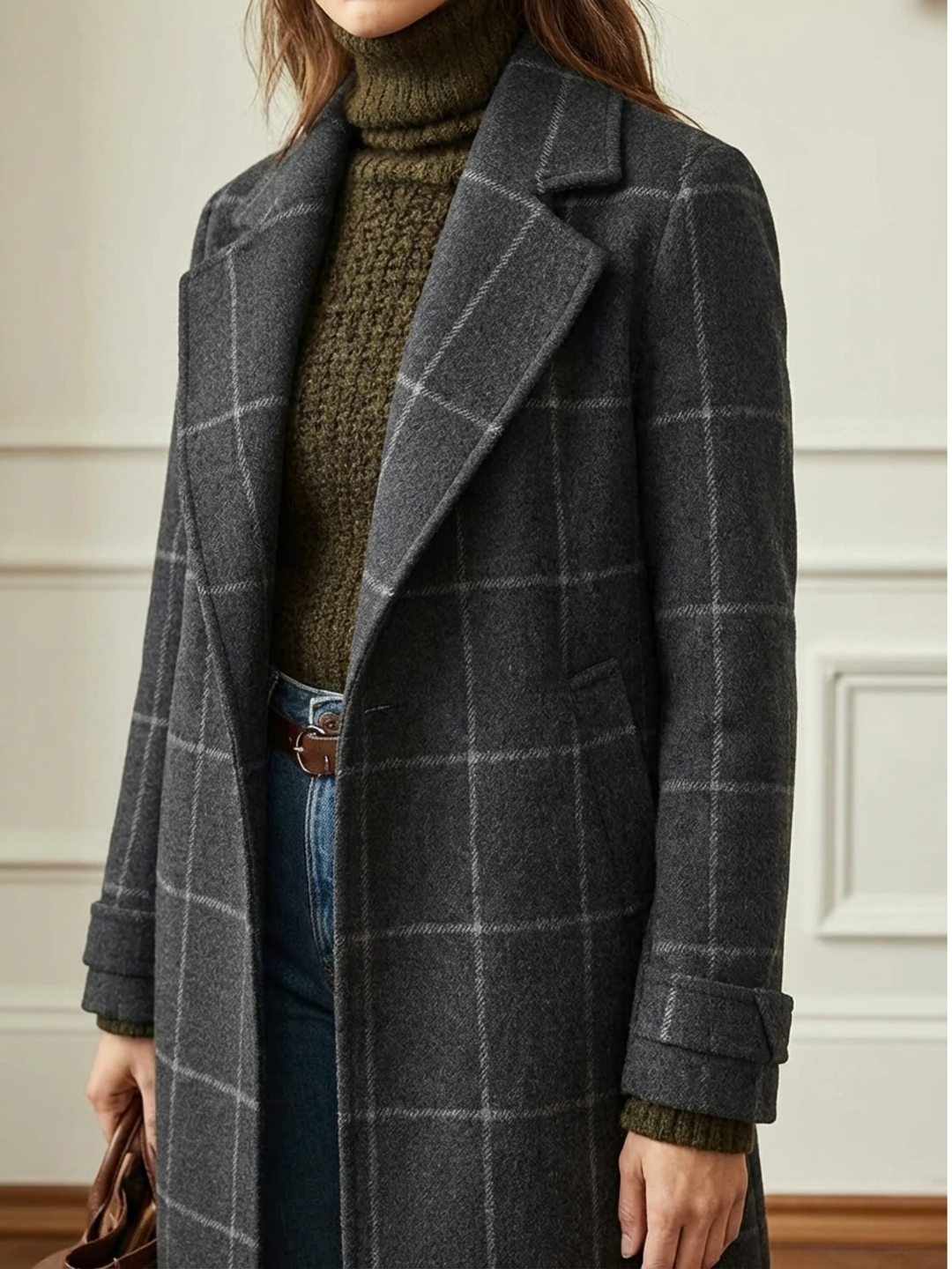 Ava™ | Wool Check Long Coat