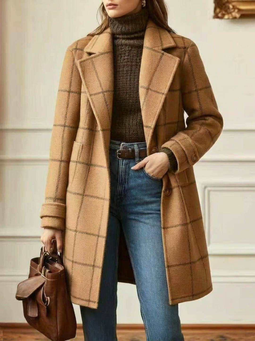 Ava™ | Wool Check Long Coat