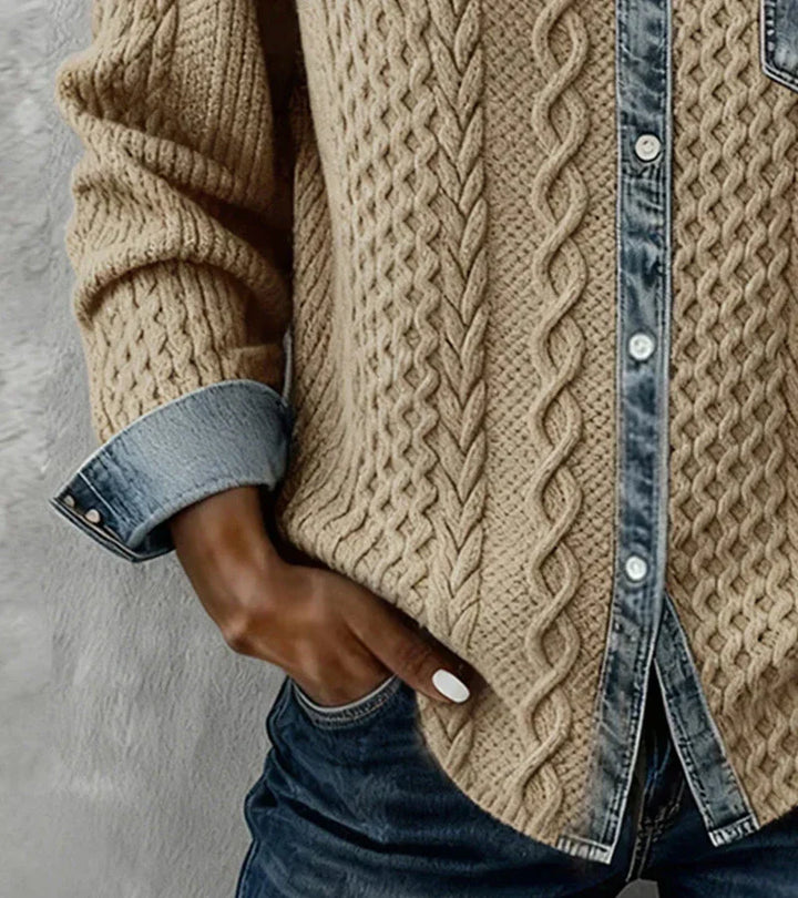 Amelia - Patchwork Knit Top with Denim Details